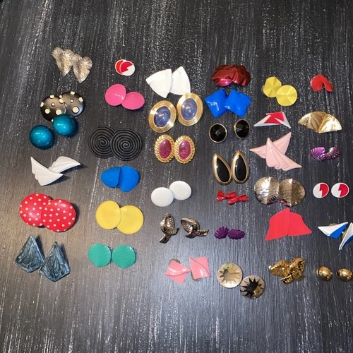 Vintage Costume Jewelry Earrings  from 80s 90s - Pierced-Lot of 36+ Pairs Retro