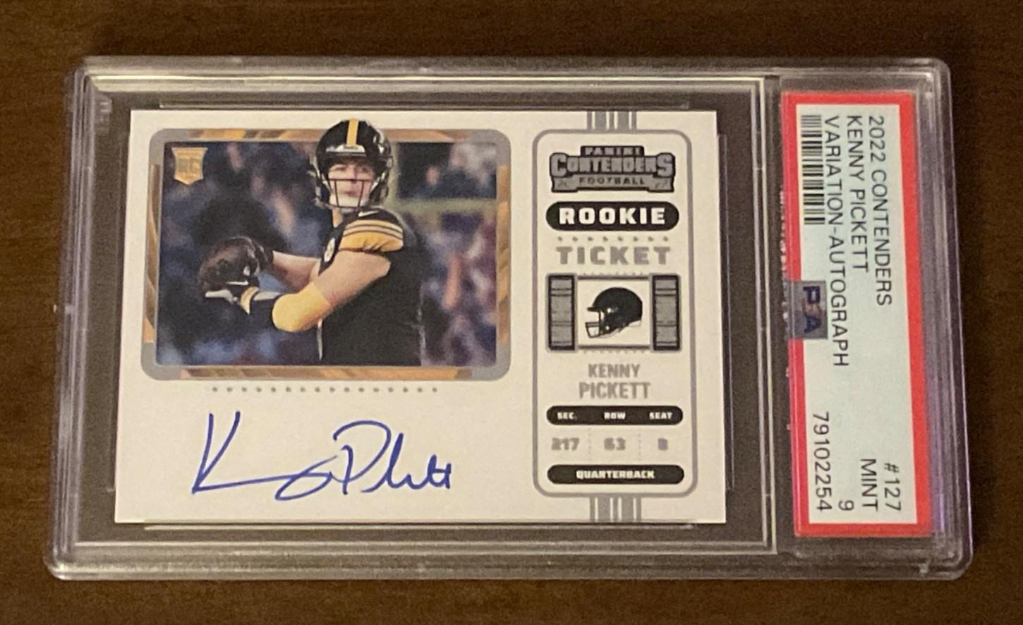 2022 Panini Contenders Rookie #127 Kenny Pickett Variation Autograph PSA 9 Mint