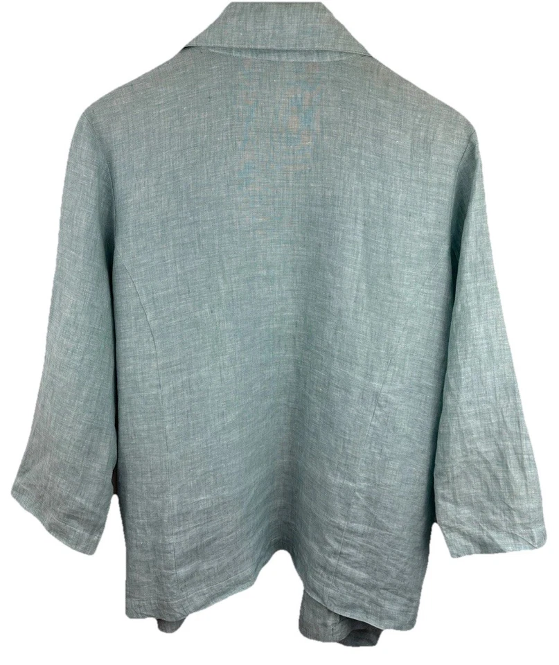 Chaqueta Blazer Chalet Vintage Lino Drapeada Cascada Abierta Mujer 1X Arte para Usar Foto 2 de 4