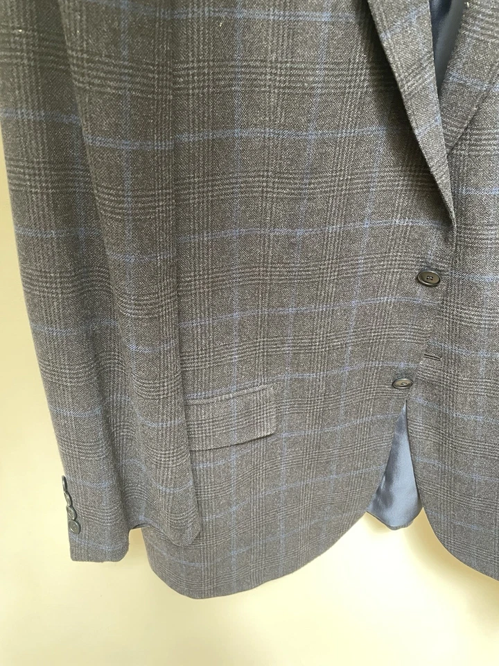 Blazer masculino Zegna DUO lã cashmere xadrez azul jaqueta esportiva tamanho 60L/50L - Imagem 4 de 4