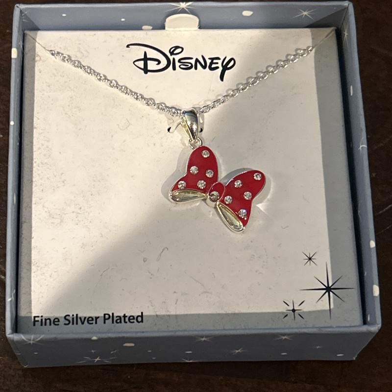 JCM Disney Red Enamel Minnie Mouse Bow Girls Pendant Necklace Silver Chain