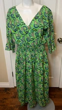 Rhode Green Floral Poppy Half Sleeve Midi Dress $540, Size Medium