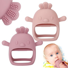 2 Pack Silicone Baby Teether Toys for Infants 3-6 6-12 Months, BPA Free A