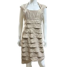 London Times Shimmer Tiered Pleats Cap Sleeve Sheath Dress Size 10 (K10255)