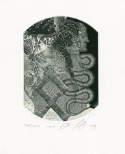 Original Surrealistic Numbered Etching Art Print Ex libris by Juri Jakovenko