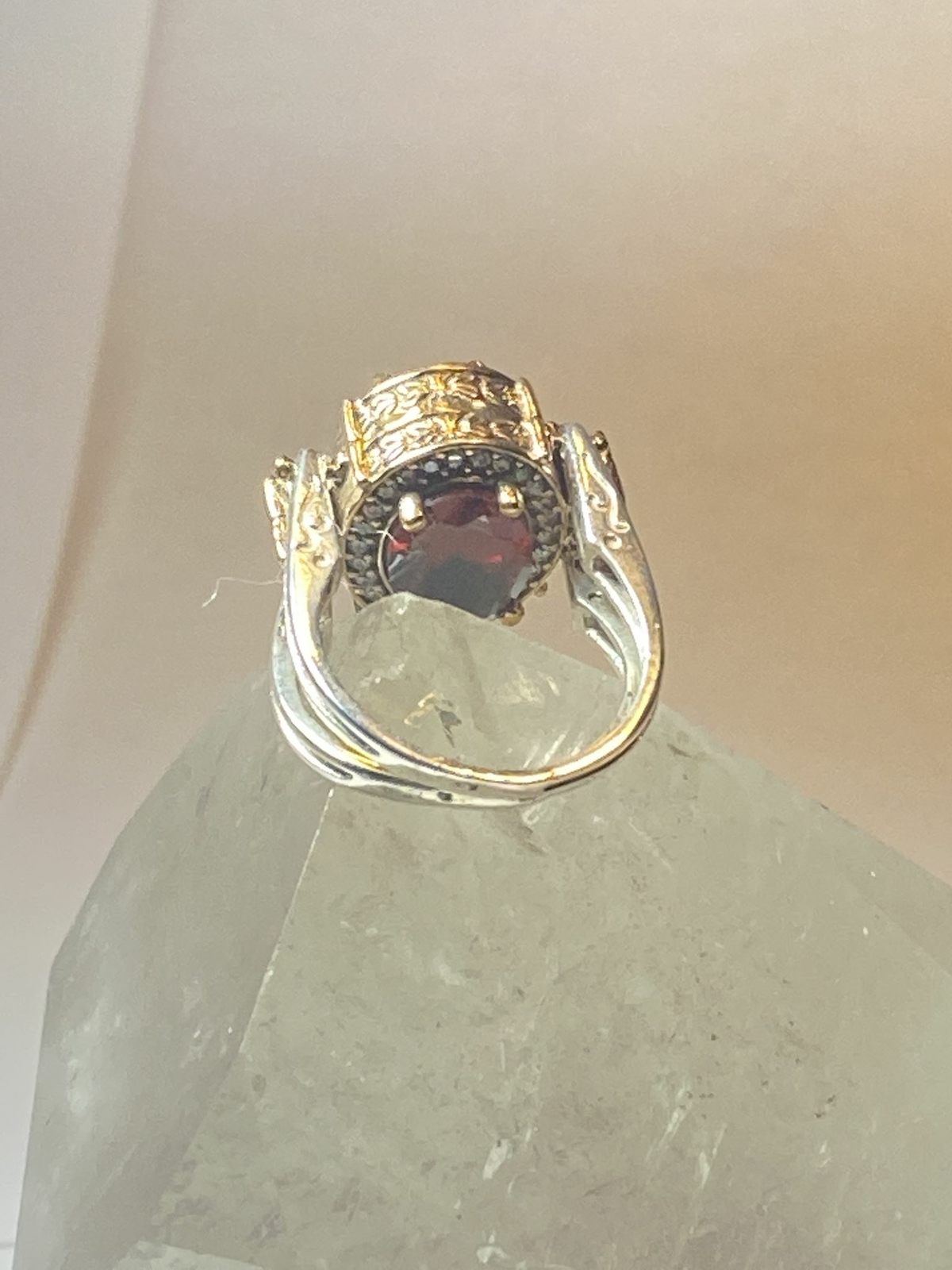 Reversible ring red stone black stone cocktail st… - image 7