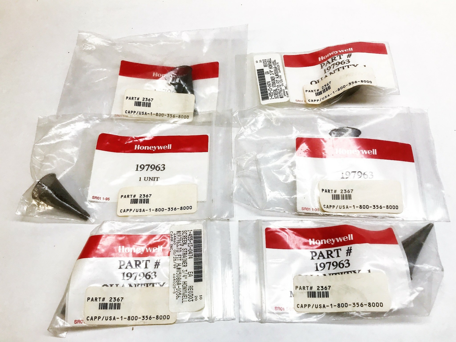 Honeywell 3/4" Steam Valve Cone Strainer 197963 [Lot of 6] NOS