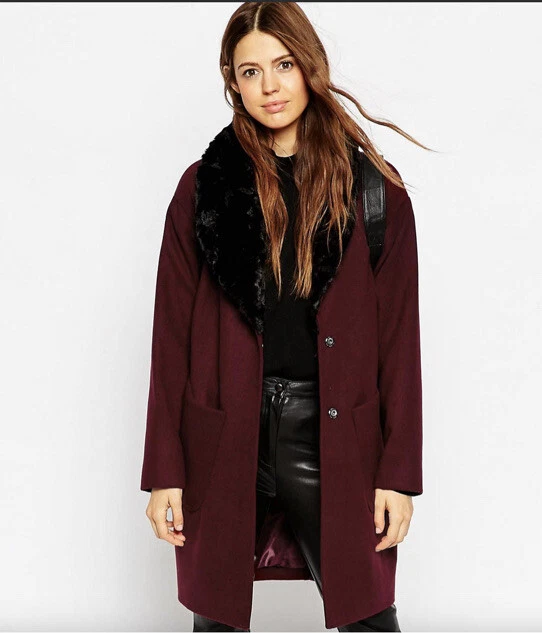 Burgundy faux fur coat hotsell uk