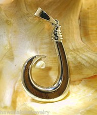 26MM RHODIUM PLATED BRASS GENUINE KOA WOOD HAWAIIAN MAKAU FISH HOOK PENDANT 1
