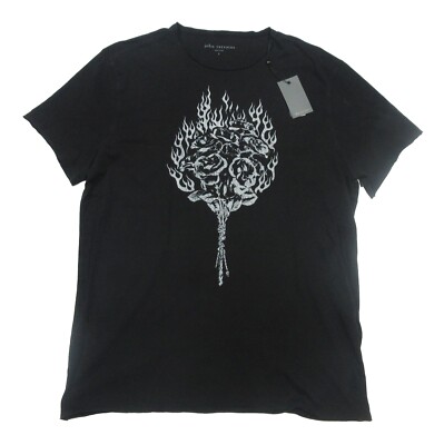 John Varvatos Men's Black Floral Fire Graphic Crew-Neck Short Sleeve T-Shirt