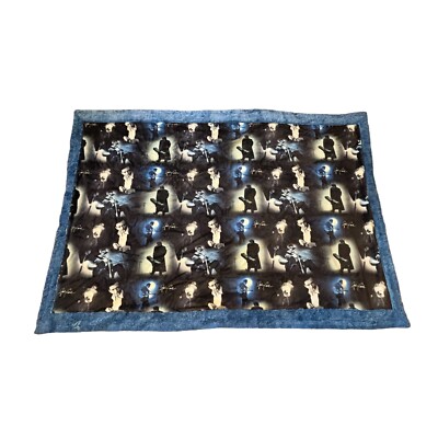 Johnny Cash Throw Blanket Man in Black Blue Trim & Backing 38x56 Soft Cozy