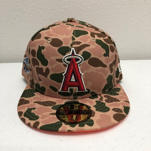 Los Angeles Angels Hat Cap Fitted Mens 7 1/2 Tan Duck Camo New Era Baseball Norm - Picture 2 of 9