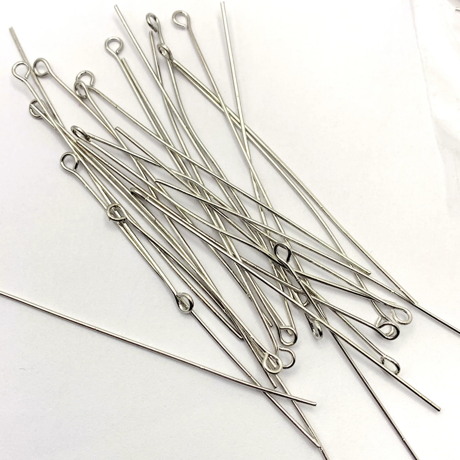 Eye Pins Findings - 100 pcs - 50mm - 0.7mm/21 Gauge - Silver Tone