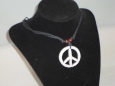 White Peace Sign Necklace Imitation Yak Bone Zen Beach Adjustable             T3