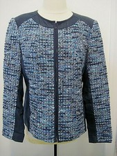 Lafayette 148 New York Women's Blue Tweed Zip-Front Jacket Size 12 575