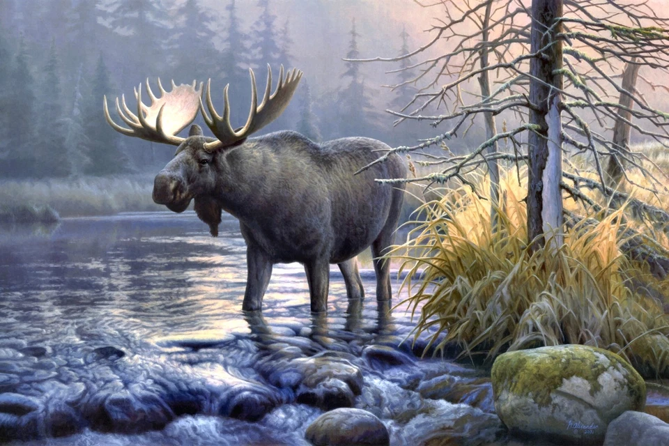 Moose Painting Print on Canvas Wall Art Wildlife Vintage Animals Cabin Decor - Image 3 of 4