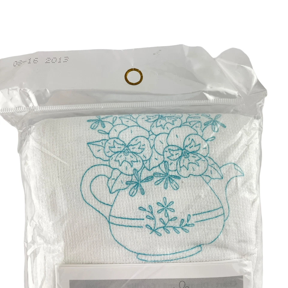 Dimensions Teapot Floral Guest Towels Crewel Needlework Set of 2 Craft Project - Image 4 of 4