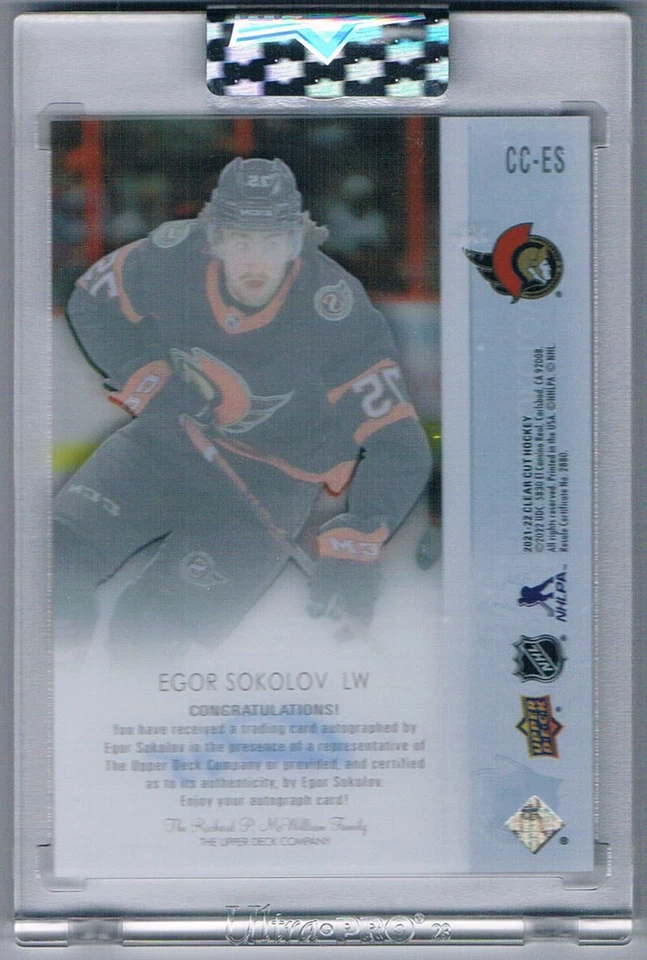 2021-22 UPPER DECK CLEAR CUT RC AUTOGRAPH EGOR SOKOLOV OTTAWA SENATORS #CC-ES - Image 2 of 2