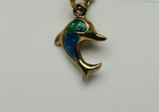 Danecraft Prestige 24 KT Gold Over Sterling Green/Blue Dolphin Pendant 2Pk NEW