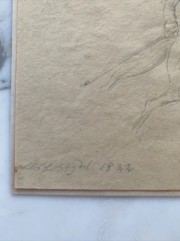 Ludwig Elsholtz (alemán 1805-1850) escena de batalla firmada antiguo maestro dibujo caballos Foto 2 de 4