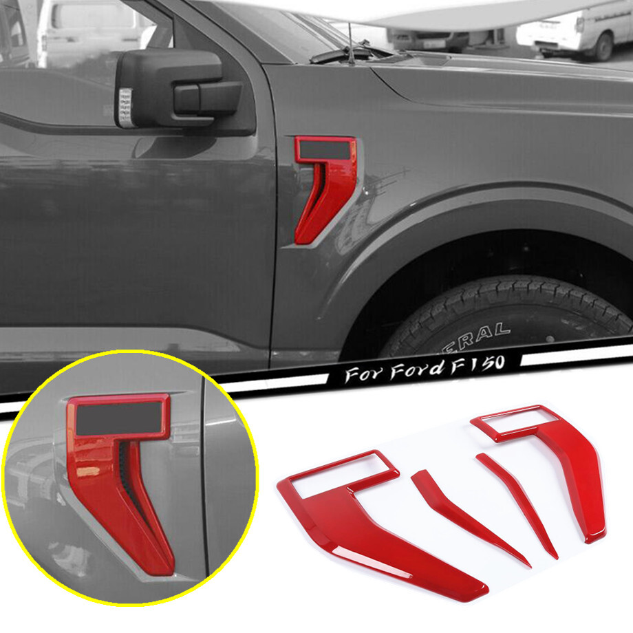 Fit For 2021-2023 Ford F150 F-150 ABS Red Look Front Fender Side Vent Cover Trim