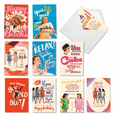 10 Assorted Funny Birthday Greeting Cards w/Envelopes (10 Designs) Ageless O+D