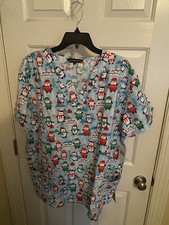 NWT CASSANDRA O WOMEN'S PLUS SZ Penguins Fair Isle Christmas SCRUB Nurse SIZE 2X