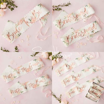FLORAL HEN PARTY SASHES Bride to Be Bridesmaid Team Bride Pink Rose Gold eBay