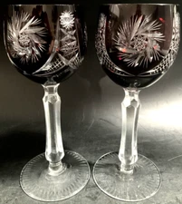 ONE AJKA Crystal ALBRACCA Lead Crystal Dark Ruby Red Wine Glass 7" Pinwheel