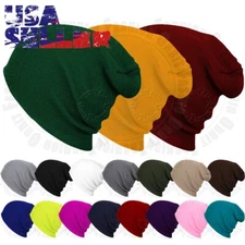 Beanie Knit Hat Winter Warm Skull Cap Slouchy Cuffed Ski Plain Solid Men Women