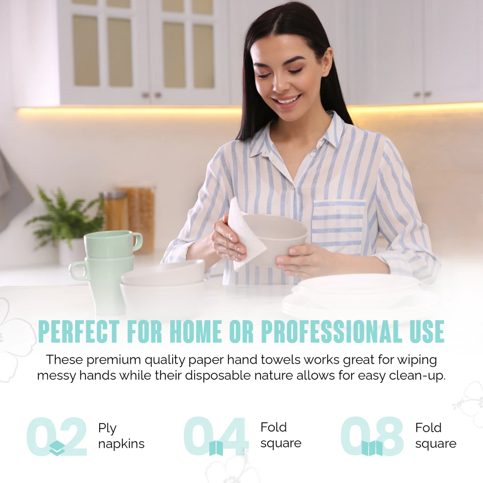 White 2-Ply Paper Dinner Napkins - 40cm 8-Fold Napkins for Events - Pack Of 2000 - Image 3 of 4