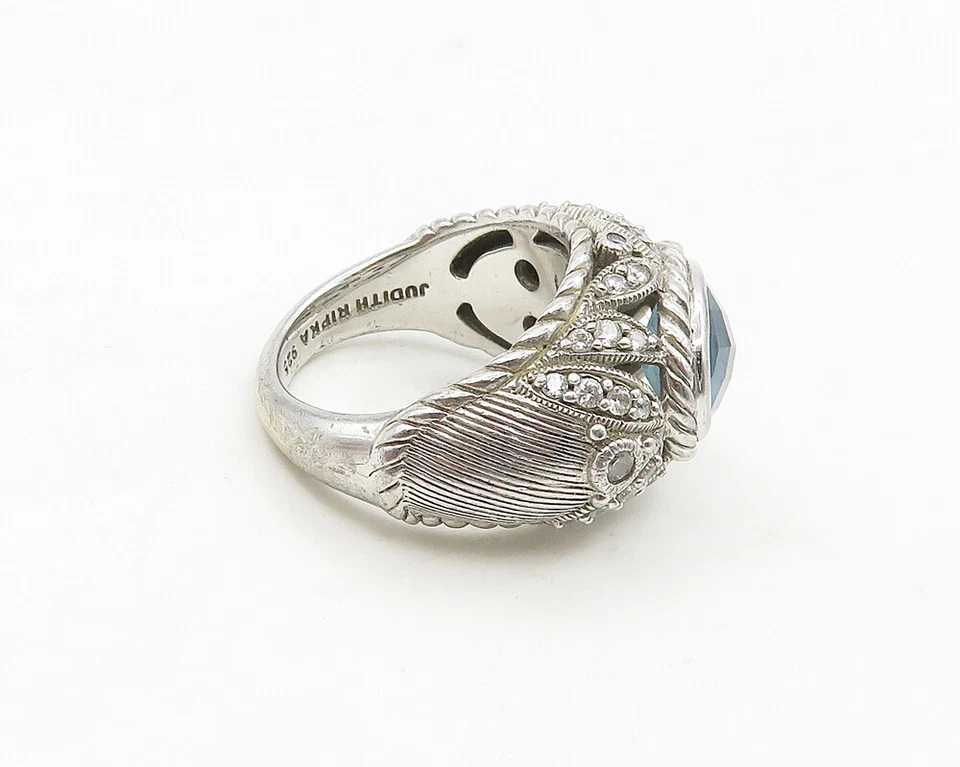 JUDITH RIPKA 925 Sterling Silver Vintage Blue White Topaz Band Ring Sz 6 RG17707 - Image 3 of 4