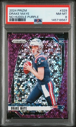 2024 PANINI PRIZM NO HUDDLE PURPLE #329 DRAKE MAYE ROOKIE RC 13/49 PSA 8