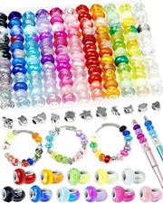 143PCS European Large Hole Beads for Jewelry Making 12 Colors Glass Big Hole