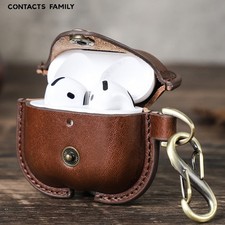Genuine Leather Earbud Holder Snap Pouch With Keychain For Gen 4 Earphones
