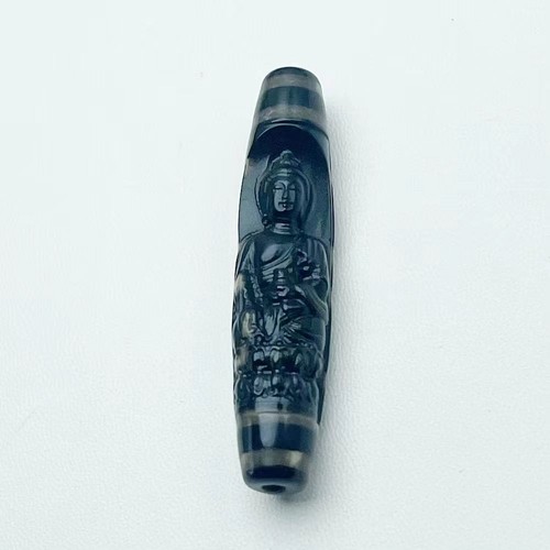 Natural Agate Barrel Bead Carved Medicine Buddha Pendant Jewelry Finding - Picture 4 of 5