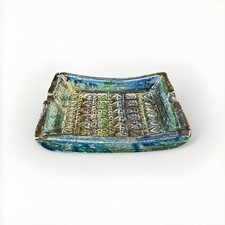 Vintage MCM Aldo Londi Bitossi Italy Pottery Ashtray Rimini Blue 7.25” Signed