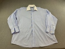 Tommy Hilfiger Ithaca Button Down Dress Shirt XL 17 1/2 34/35 Blue Stripe White