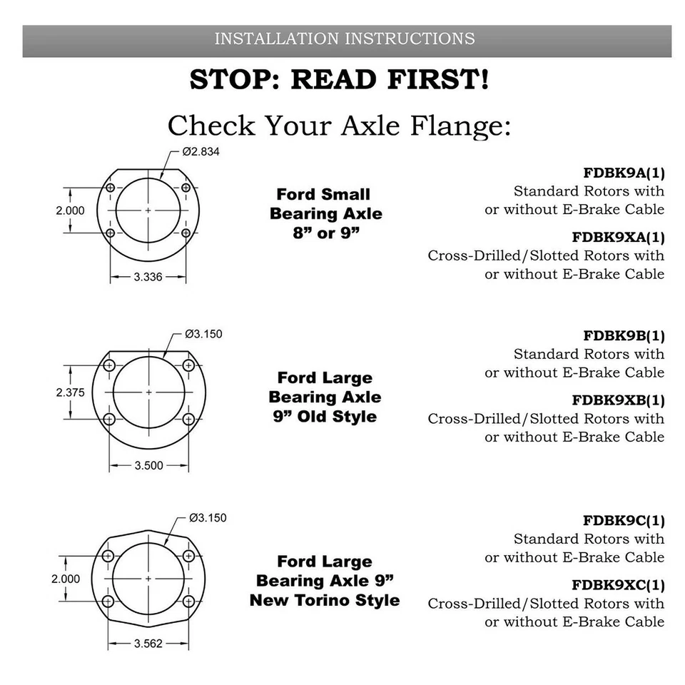 Kit de conversión de disco trasero Ford estilo antiguo con rotores estándar con cable de freno eléctrico Foto 2 de 4