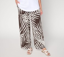 Denim  Co. Tall Beach Jersey Full Length Wide Leg Pants Chocolate Palm 2X New