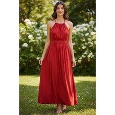 Aura Red Halter Dress Sleeveless Casual Summer Dress Smocked Waist Size Large