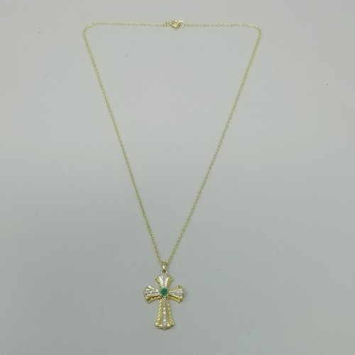 Collana con ciondolo croce argento sterling vintage sovrapposta oro catena 16 pollici - Foto 7 di 9
