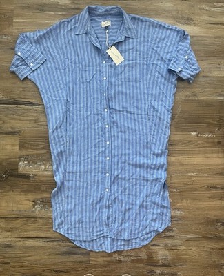 Universal Thread Blue White Stripe Linen Blend Oversized Med. Shirt Beach Dress