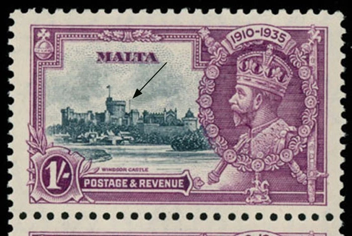 Malta Silver Jubilee 1S 1935, sello superior asta de bandera extra en par vertical NH SC. #187 Foto 2 de 3