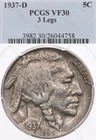 1937-D 5C PCGS VF30 3 Legs Buffalo Nickel 3 Legged Error
