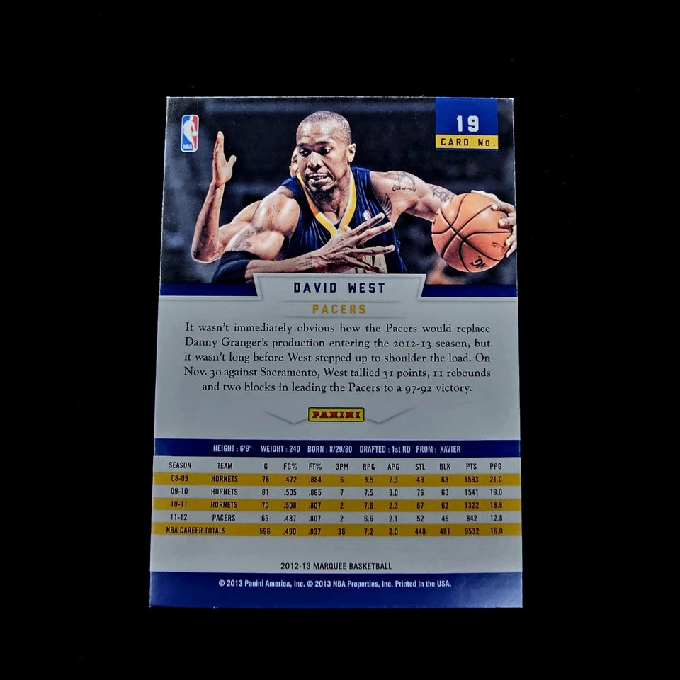 Tarjeta holográfica David West Indiana Pacers - 2012-13 NBA Panini Marquee Baloncesto #19 Foto 2 de 2