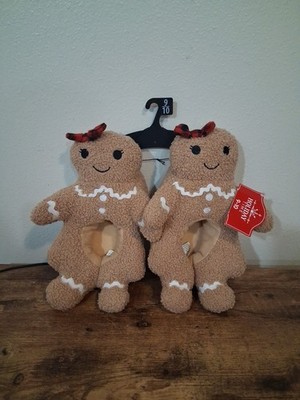 NEW HOLIDAY TIME GIRL'S CUTE GINGERBREAD SLIP SLIPPERS SIZE 9-10 NWT 