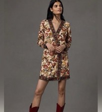 NWOT Farm Rio Anthropologie Long Sleeve Printed Wrap Mini Dress Size XS Festival