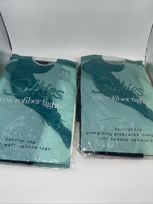 Silkies Microfiber Tights-LOT OF 2 ~ Small  Control Top Super Soft Opaque Legs