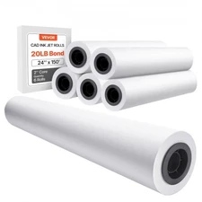 VEVOR Wide Format Paper,24"x150 ft Plotter Paper,6 Rolls CAD Bond Rolls with 2